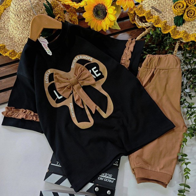 ست بلوز و شلوارک محرمی پاپیون دخترونه مناسب بهار و تابستان