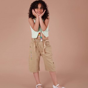 شلوارک کتان درجه یک گلدوزی گلدار دخترونه مناسب بهار و تابستان رنگ کرم