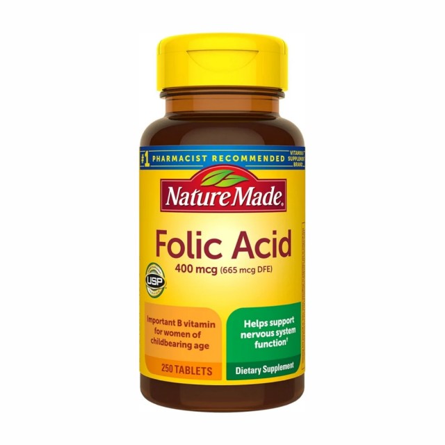مکمل فولیک اسید 400mcg برند نیچرمد 250 عددی  ساخت آمریکا