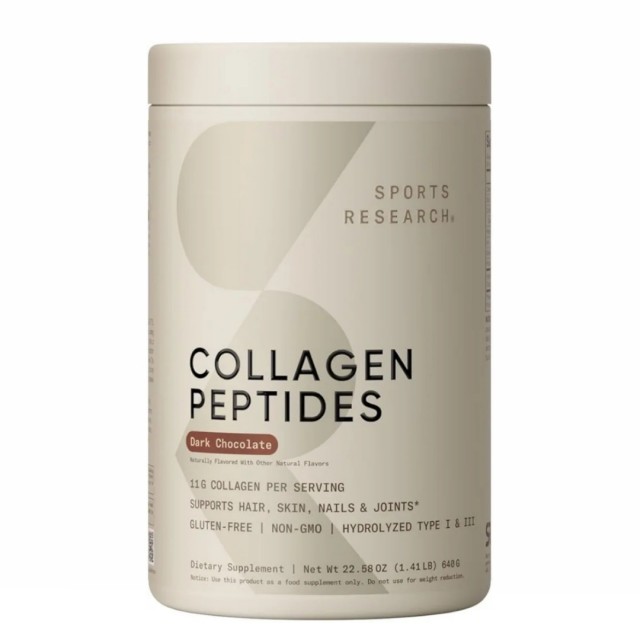 پودر کلاژن پپتاید با شکلات تلخ برند sports research حجم 640 گرمی ساخت آمریکا