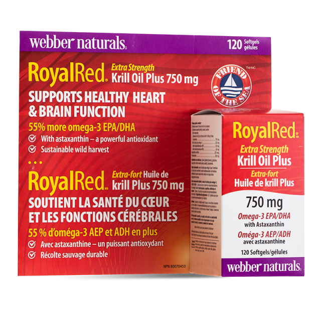 کپسول روغن کریل پلاس 750 میلی گرم امگا 3 EPA/DHA برند وبرنچرالز 120 عددی  ساخت کانادا Royalred extra strength krill oil plus 750mg Webber naturals