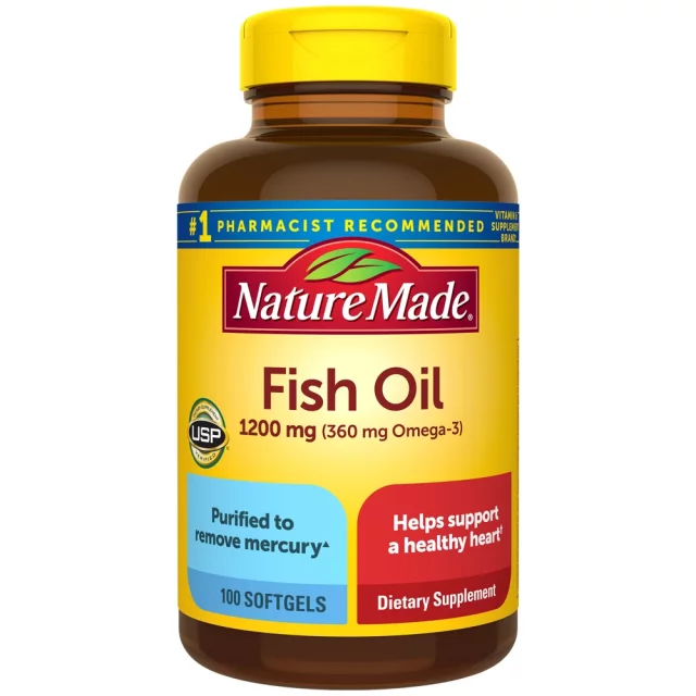 سافت ژل روغن ماهی (  امگا 3 ) ۱۲۰۰ میلی گرم برند نیچرمد ساخت آمریکا ( 100 عددی )  fish oil 1200 mg nature made