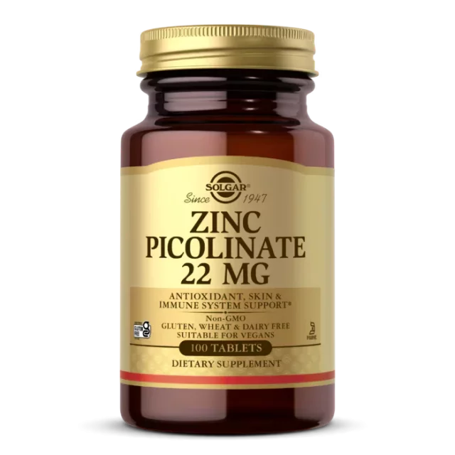 کپسول زینک پیکولینات 22 میلی گرم 100 عددی برند سولگار ساخت آمریکا zinc picolinate 22 mg solgar
