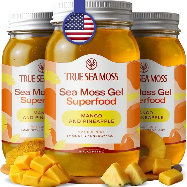 ژل خزه دریایی به همراه جلبک با طعم انبه و آناناس برند  true sea moss ساخت آمریکا 473 میلی گرم