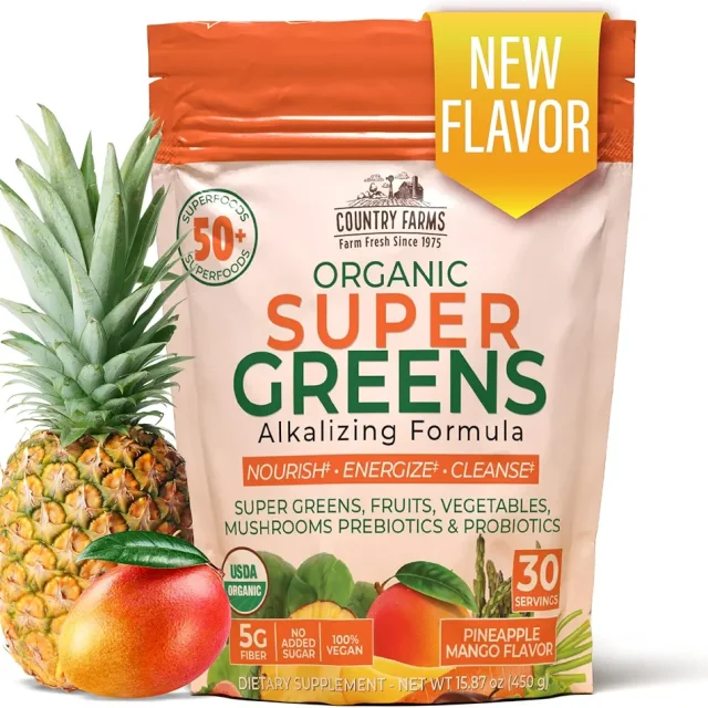 پودر غذای کامل سوپر گرین با طعم های مختلف برند COUNTRY FARMS ساخت آمریکا