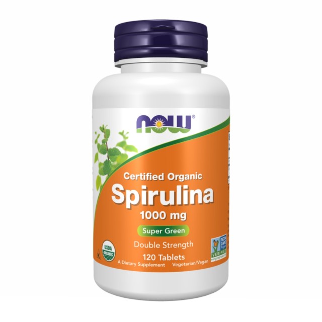 اسپیرولینا ارگانیک برند NOW ساخت آمریکا 1000 میلی‌گرم 120 عددی  NOW Spirulina Organic Double Strength