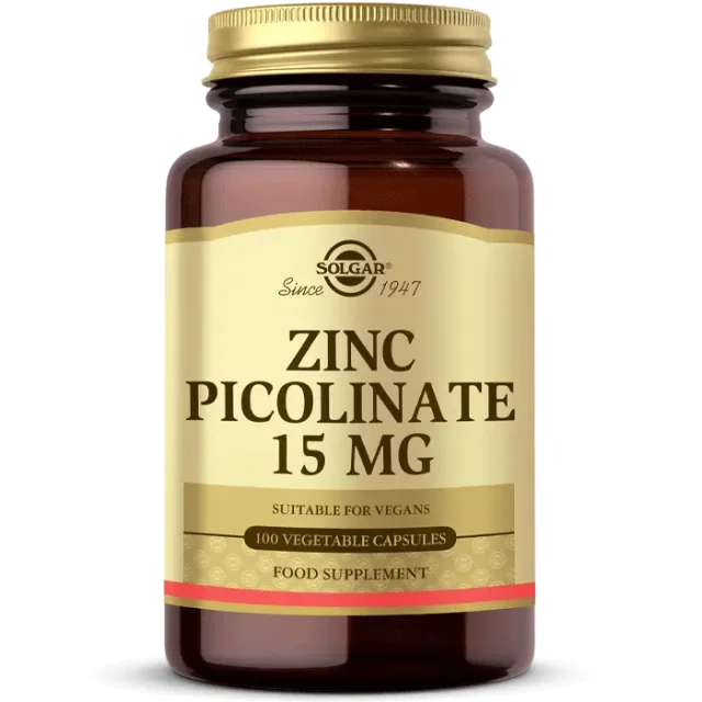 کپسول زینک پیکولینات 15 میلی گرم 100 عددی برند سولگار ساخت آمریکا zinc picolinate 15 mg solgar