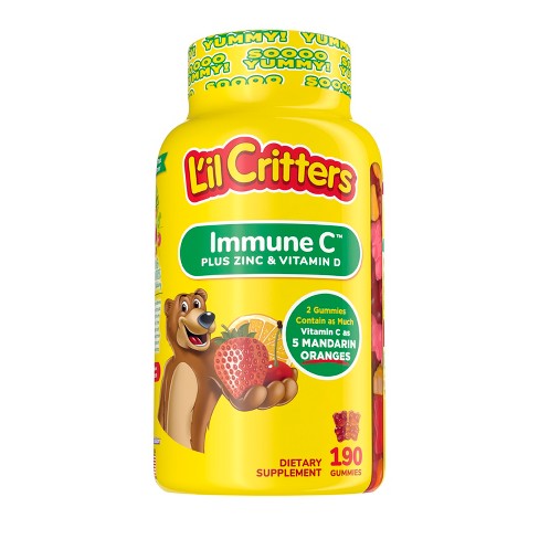 پاستیل تقویت سیستم ایمنی کودکان برند معروف lil critters ساخت آمریکا 190 عددی L'il Critters Immune C Dietary Supplement Gummies - Fruit