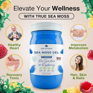 ژل خزه دریایی به همراه اسپیرولینا آبی و نعنا  برند true sea moss ساخت آمریکا 473 میلی گرم