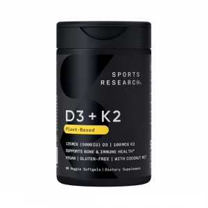 مکمل D3+K2 برند Sports Research  ساخت آمریکا 60 و 160 عددی Sports Research® Vegan D3 5000iu with Vitamin K2 100mg