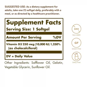 مکمل ویتامین D3 (10000IU) برند سولگار 120 عددی ساخت آمریکا vitamin D3 iu 10000