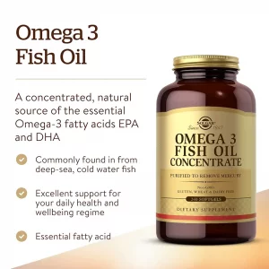 کپسول کنسانتره امگا 3 فیش اویل  برند سولگار ساخت آمریکا 120 عددی  Solgar Triple Strength Omega 3 fish oil concentrate - 120 Softgels