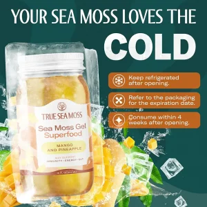 ژل خزه دریایی به همراه جلبک با طعم سیب دارچین  برند  true sea moss ساخت آمریکا 473 میلی گرم