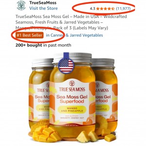 ژل خزه دریایی به همراه جلبک با طعم انبه و آناناس برند  true sea moss ساخت آمریکا 473 میلی گرم