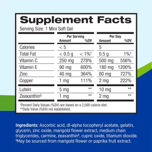 مکمل ویتامین‌های چشمی برند PreserVision AREDS 2 برند شماره ۱ توصیه شده توسط چشم پزشکان  مکمل لوتئین و زاکسانتین حاوی ویتامین C، ویتامین E، روی و مس 120 سافت ژل ساخت آمریکا