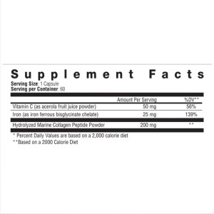 مکمل آهن همراه با ویتامین C و کلاژن دریایی برند advance trichology ساخت آمریکا 60 عددی
