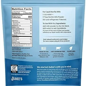شیر خشک بدون چربی حاوی پروتئین Judee’s | Nonfat Milk Powder اصل آمریکا بدون گلوتن 319 گرمی