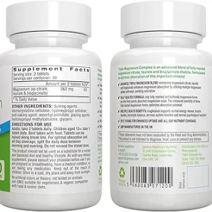 کمپلکس منیزیم سه گانه سیترات ، گلیسینات و تائورات 60 عددی ساخت انگلیس Igennus Triple Magnesium Complex – Citrate, Taurate &amp; Bisglycinate – 60 Tablets