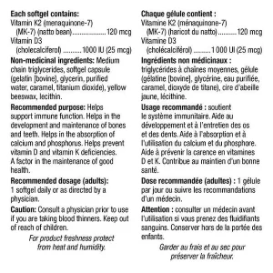 ویتامین k2 + D3 برند وبرنچرالز 220 عددی ساخت کانادا  Webber Naturals Vitamin K2 + D3 120 mcg / 1000 IU – 220 Softgels