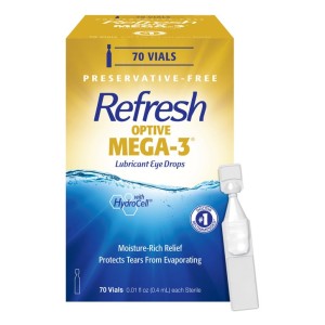 قطره استریل چشمی حاوی امگا 3  مناسب خشکی چشم برند معروف refresh ساخت آمریکا پک کامل 70 ویال و بسته 10 ویال