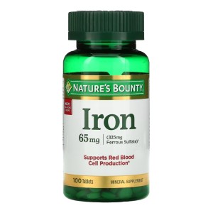 مکمل آهن ۶۵ میلی گرم نیچر بونتی ۱۰۰ عددی ساخت آمریکا Nature’s Bounty Iron 65mg, 325 mg Ferrous Sulfate, Cellular Energy Support, Promotes Normal Red Blood Cell Production, 100 Tablets