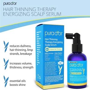 سرم انرژی بخش پوست سر و درمان نازک شدن مو برند purador ساخت آمریکا حجم ۱۲۰ میل PURA D&#39;OR Scalp Therapy Energizing Scalp Serum Revitalizer (4oz) with Argan Oil, Biotin, Caffeine, Stem Cell, Catalase &amp; DHT Blockers, All Hair Types, Men &amp; Women