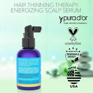 سرم انرژی بخش پوست سر و درمان نازک شدن مو برند purador ساخت آمریکا حجم ۱۲۰ میل PURA D&#39;OR Scalp Therapy Energizing Scalp Serum Revitalizer (4oz) with Argan Oil, Biotin, Caffeine, Stem Cell, Catalase &amp; DHT Blockers, All Hair Types, Men &amp; Women