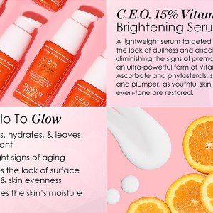 سرم ویتامین سی ضد لک و روشن کننده پوست برند ساندی ریلی 15 و 30 میل ساخت آمریکا C.E.O.15%VITAMIN C BRIGHTENING SERUM SUNDAY RILEY With 15%advanced vitamin c to rapidly brighten the appearance of the skin and boost vital skin bounce