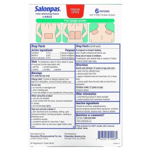 چسب تسکین دهنده درد سایز لارج salonpas ساخت ژاپن 6 عددی