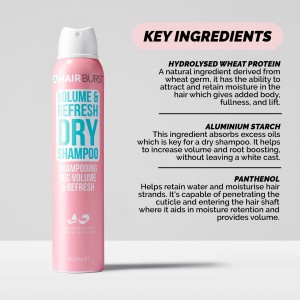 شامپو خشک هیربرست – حجم دهنده, مرطوب کننده, ویتامینه – 200 میل Hairburst Volume &amp; Refresh Dry Shampoo, 200ml