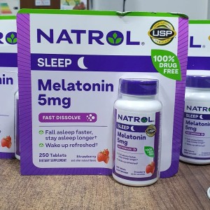 مکمل خواب ملاتونین ۵ میلی گرم ناترول غیر دارویی 250 عددی ساخت آمریکا NATROL MELATONIN, 5 MG (FAST DISSOLVE) 250 TABLETS