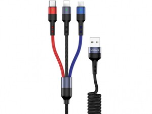 کابل شارژ سه سر یوسامز Usams U26 3IN1 Spring Charging Cable 1.5m