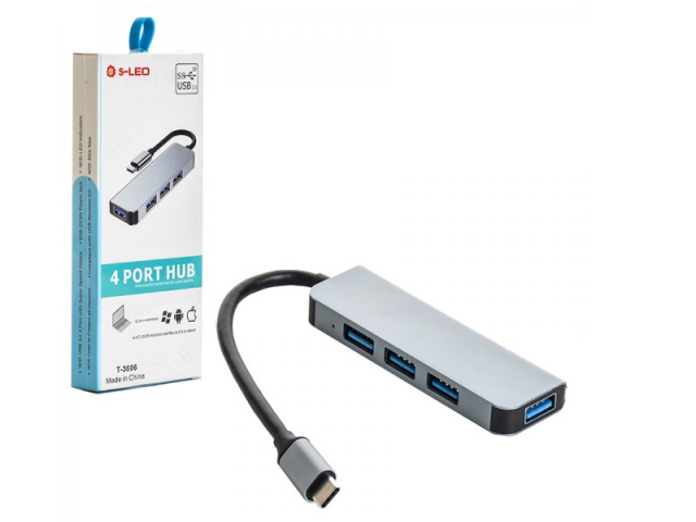 هاب 4 پورت USB و رابط تایپ سی اس ال ای او (S-LEO) مدل T-3606