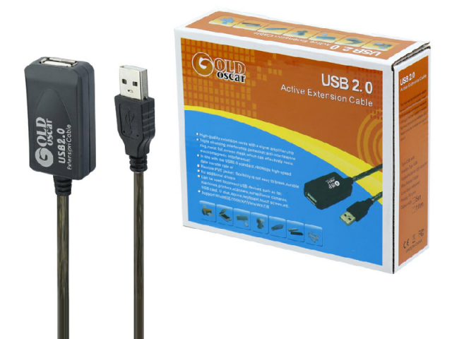 کابل افزایش طول Gold Oscar USB2.0  25m پک دار