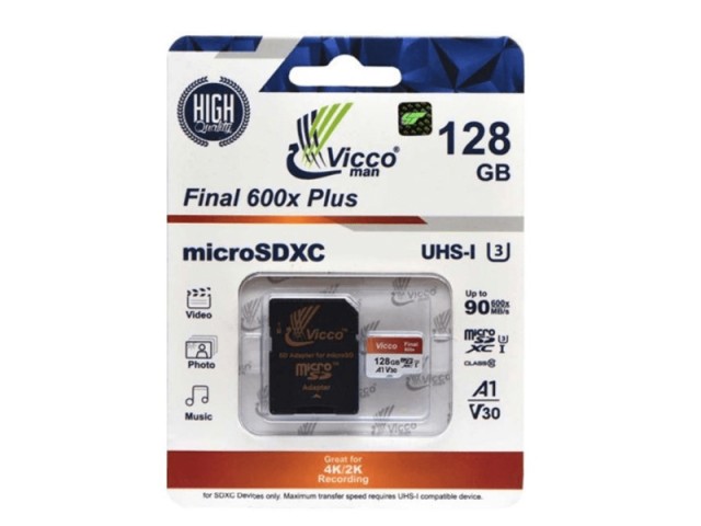 رم میکرو 128GB ویکو Vicco مدل A1-V30 All in one کلاس 10 استاندارد UHS-I U3اورجینال