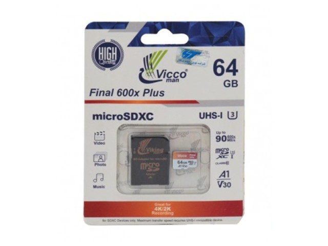 مموری میکرو 64GB ویکو Vicco مدل A1-V30 All in one کلاس 10 استاندارد UHS-I U3 با رم ریدر