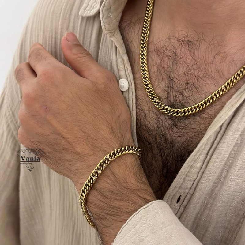 ست گردنبند و دستبند کارتیر طلایی استیل کد As1126