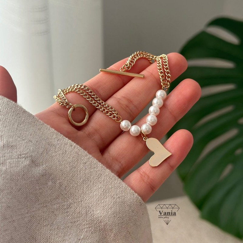 دستبند مرواریدی پلاک قلب ژوپینگ کد As1175