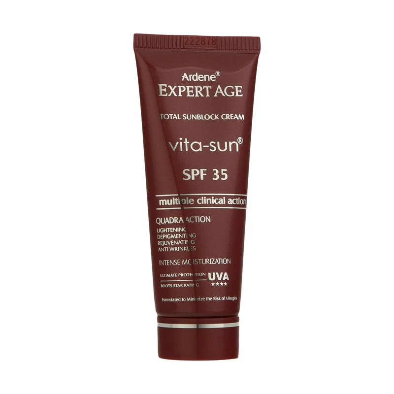 کرم ضد آفتاب بدون رنگ آردن اکسپرت ایج SPF35 مدل Vita-Sun محافظ UVA ،UVB، ضد چروک، روشنکننده، ضد لک، مناسب پوست معمولی حجم 45 میلیلیتر
