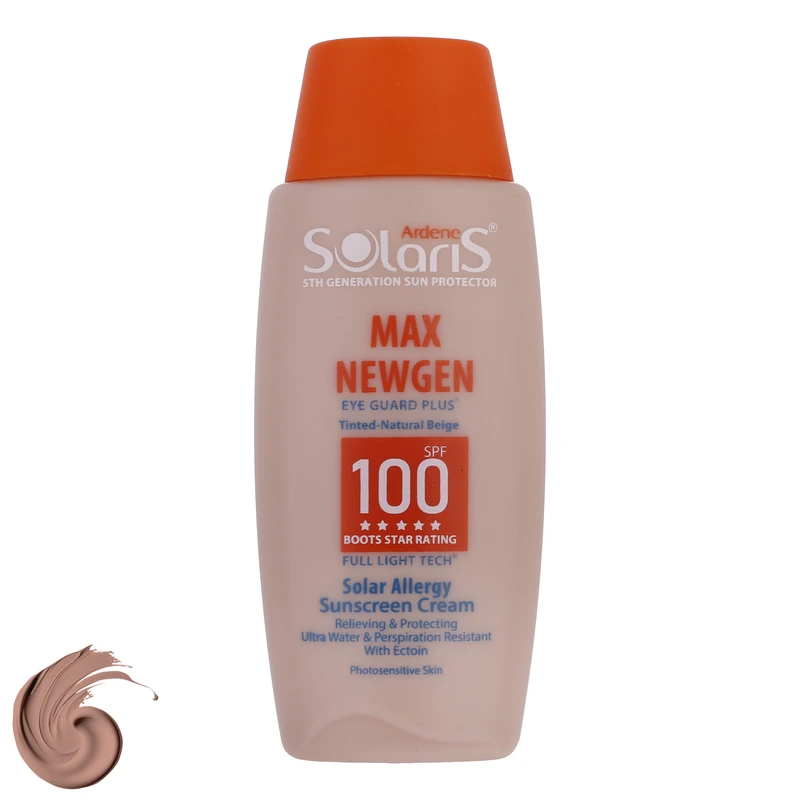 کرم ضد آفتاب رنگی آردن سولاریس SPF100 مدل Max Newgen محافظ UVA ،UVB، ضد آب، مناسب پوست حساس حجم 100 میلیلیتر