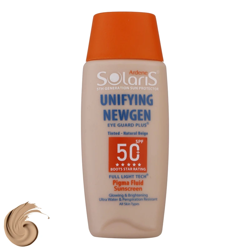 فلوئید ضد آفتاب رنگی آردن سولاریس +SPF50 مدل Unifying Newgen محافظ UVB، ضد پیری، مرطوبکننده، مناسب انواع پوست حجم 75 میلیلیتر