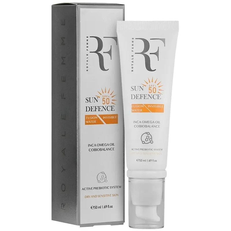 کرم ضد آفتاب بدون رنگ آر.اف SPF50 مدل Fusion water مناسب پوست خشک و حساس حجم 50 میلیلیتر