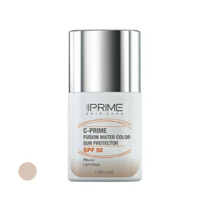 فلوئید ضد آفتاب رنگی پرایم، SPF 50، مدل فیوژن واتر، مناسب انواع پوست  با تنالیته روشن و حجم 40 میلی لیتر، محافظتکننده در برابر  اشعههای PA++++ ،UVA ،UVB، دارای فرمولاسیون فاقد چربی، ویتامین سی و آنتی اکسیدان، با ماندگاری 4 ساعته