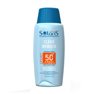 ژل ضدآفتاب بی‌رنگ آردن سولاریس SPF50 مدل Clear Newgen، مناسب پوست‌های چرب، حجم 100 میلی‌لیتر