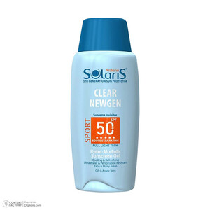 ژل ضدآفتاب بی‌رنگ آردن سولاریس SPF50 مدل Clear Newgen، مناسب پوست‌های چرب، حجم 100 میلی‌لیتر