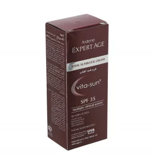 کرم ضد آفتاب بدون رنگ آردن اکسپرت ایج SPF35 مدل Vita-Sun محافظ UVA ،UVB، ضد چروک، روشن‌کننده، ضد لک، مناسب پوست معمولی حجم 45 میلی‌لیتر