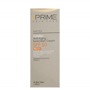 کرم ضد آفتاب بدون رنگ پرایم SPF50 مدل Matex Colorless محافظ UVA ،UVB و +++PA ضد چروک، ضد پیری، مناسب انواع پوست حجم 40 میلی‌لیتر