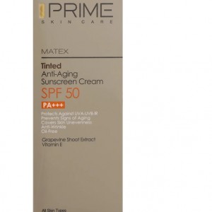 کرم ضد آفتاب رنگی پرایم SPF50 مدل Matex Tinted anti-aging محافظ UVA ،UVB، ضد چروک و ضد پیری، مناسب انواع پوست حجم 40 میلی‌لیتر