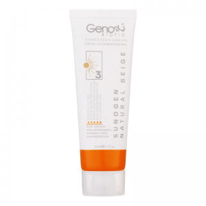 کرم ضدآفتاب ژنوبایوتیک مدل بژ طبیعی مناسب پوست های چرب و مختلط SPF50 حجم 50میل