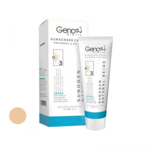 کرم ضدآفتاب رنگی ژنوبایوتیک SPF50 مدل بژ طبیعی مناسب پوستهای خشک و معمولی، حجم 50 میلیلیتر